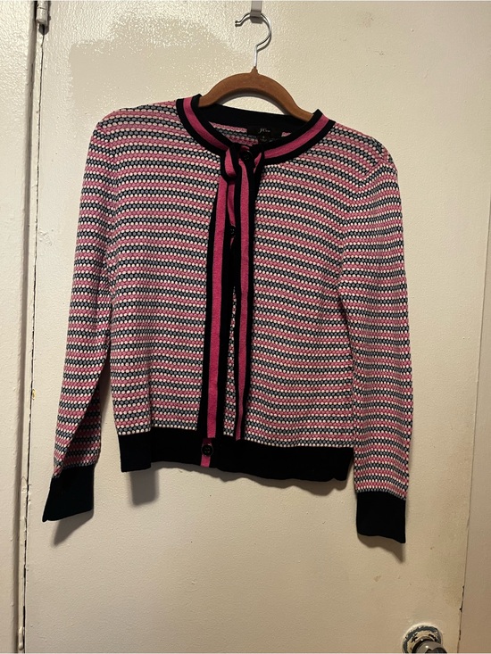 J. Crew Sweaters - J. Crew Pink and Black Patterned Tie-Front Cardigan